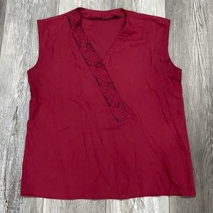 Red stitch floral leaves vintage top blouse